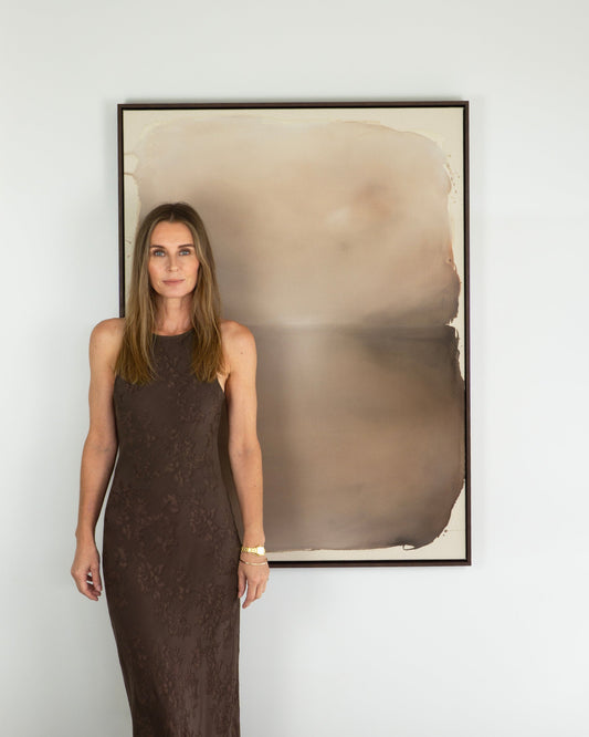 Artist Michelle Witters with an artwork from her new series INTERLUDES